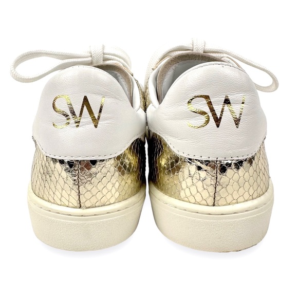 Stuart Weitzman Daryl Metallic Snake Embossed Leather Sneaker Gold Size 7.5B - Picture 5 of 14